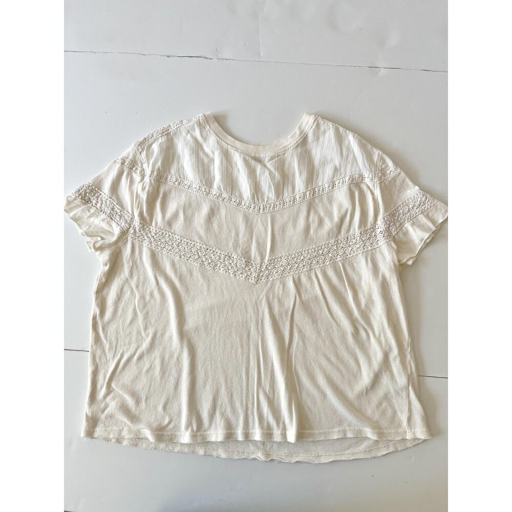 We The Free Shirt Womens M White Crew Neck Short Sleeve Sheer Crochet Lace Top - Picture 4 of 13